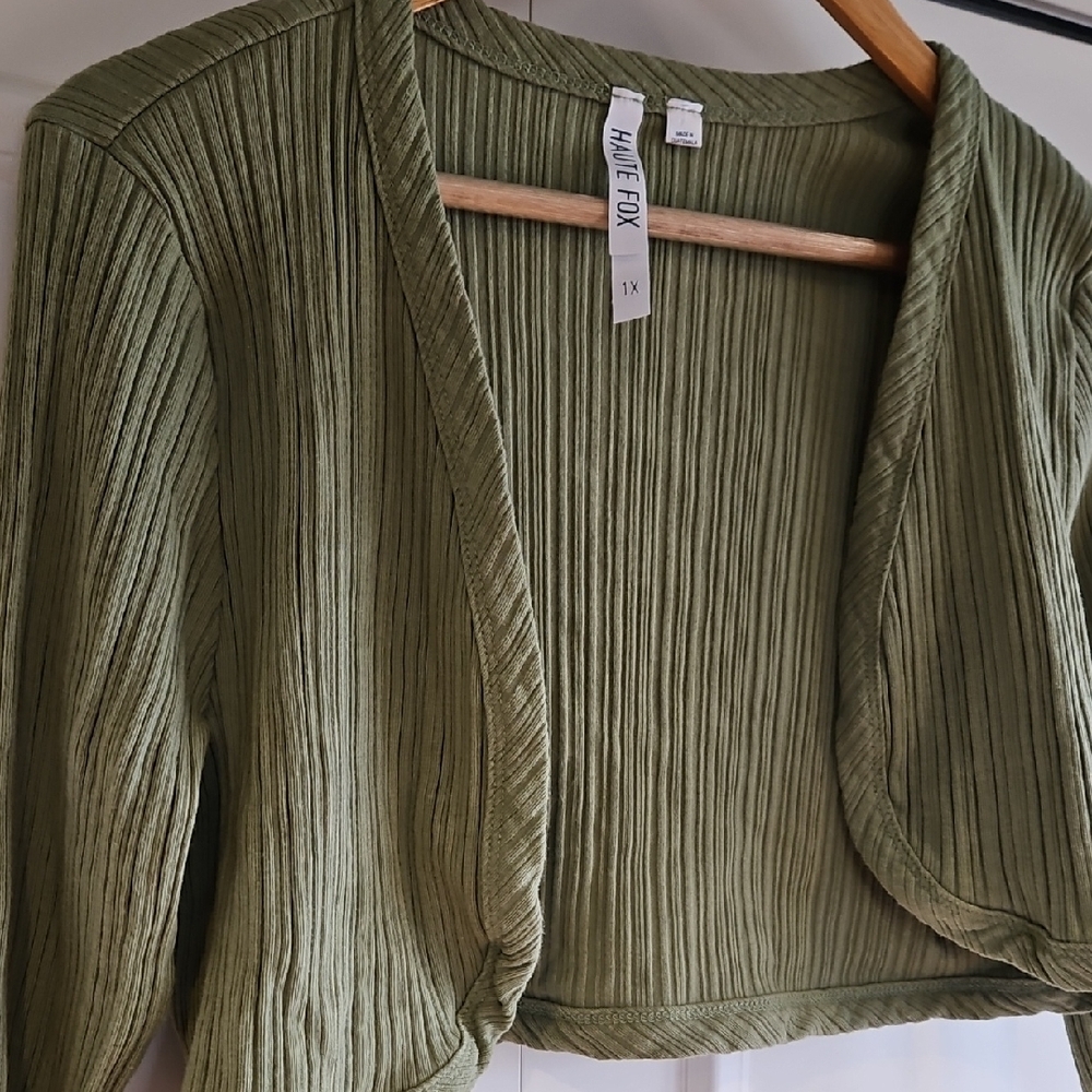 Open Front Ribbed Cropped Cardigan - Picture 3 of 4